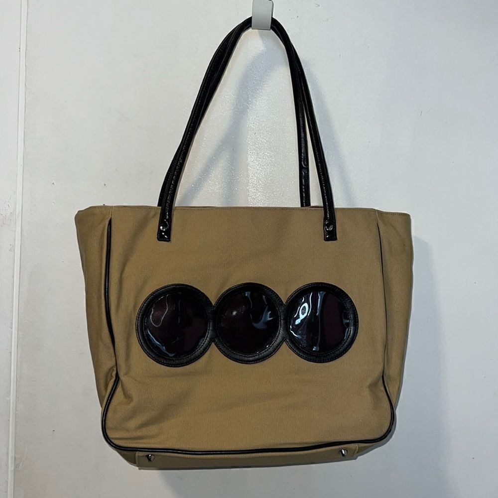 RED ENVELOPE Khaki and Brown Canvas Photo Collage Tote Bag